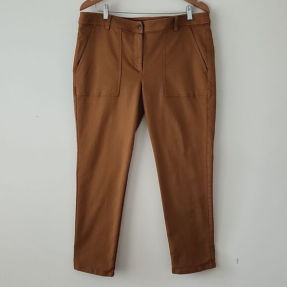 Eileen Fisher Soft Organic Cotton Twill Ankle Pants Rust Brown Size 12 bx27 - Picture 1 of 6